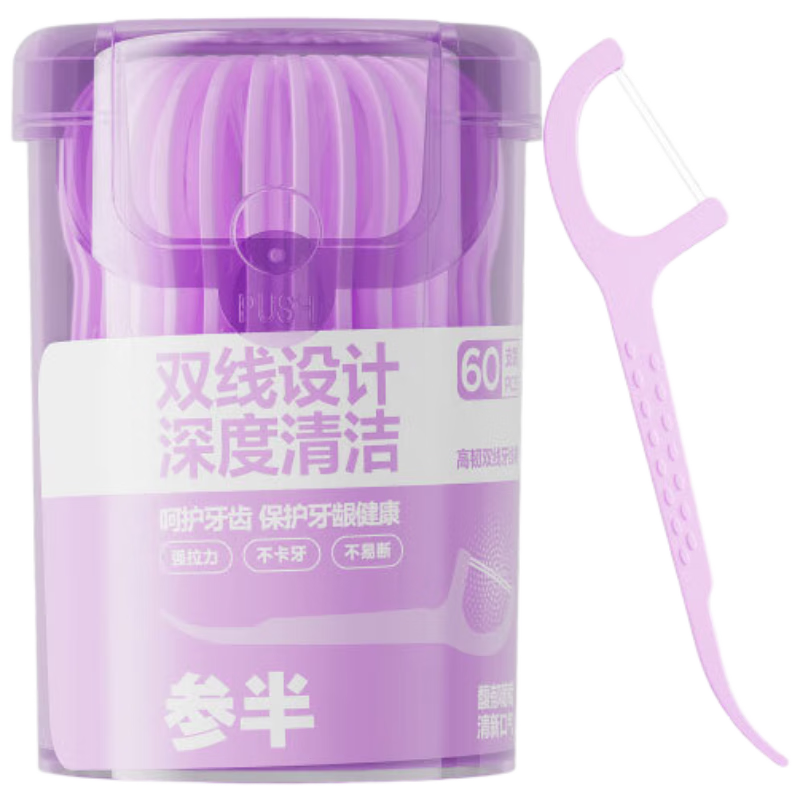 Canban Double-Strand Floss Picks Grape Flavor, Efficient Dental Floss Cleaning, 60 Pieces * 8 Jars, 480 Pieces in Total