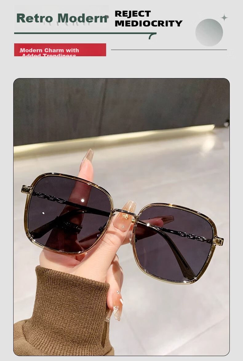 FENCHI Korean-Style Instagram-Inspired Ultra-Light Large Frame Sunglasses for Women, High-End UV Protection, Slimming for Big Faces, Trendy Myopia Sunglasses 5