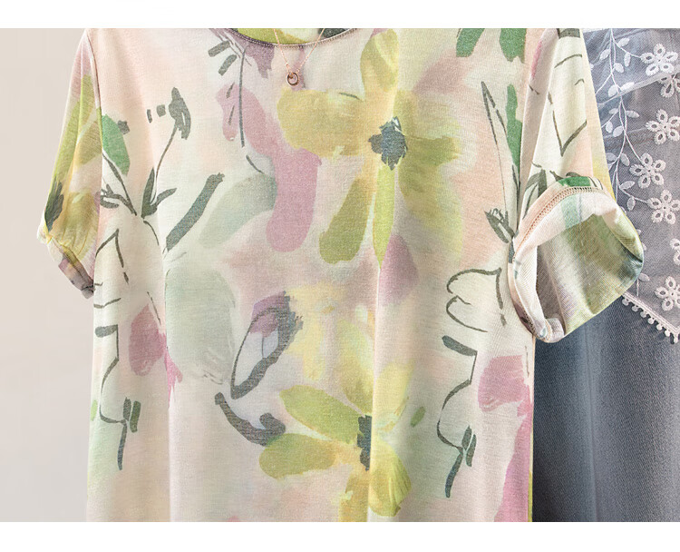 Cypress House Printed T-Shirt 2026 Summer New Women's Commuter Artistic Round Neck Pullover Short Sleeve Cropped Top 16