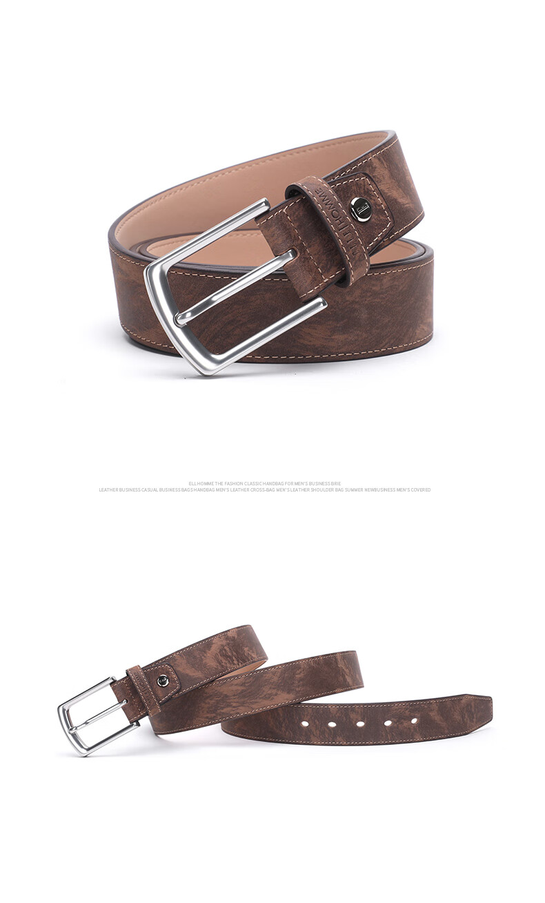 ELLE HOMME Men's Belt, Top-Grain Leather Pin Buckle Waistband, Fashionable Casual Trouser Belt for Men, Birthday Gift for Boyfriend 2