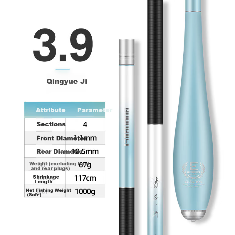 GW GW 3.9-Meter Qingyue Crucian Ultra-Light Ultra-Thin Fishing Rod, Handheld Rod with 37 Sections, Crucian Carp Rod for Wild Fishing And Platform Fishing, Fishing Tackle