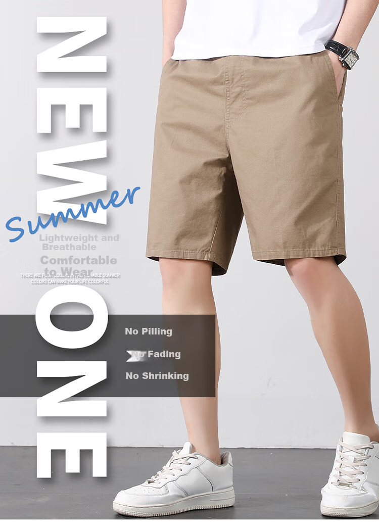 TUCANO Men's Shorts, Summer Pure Color Versatile Cotton Trendy Sports Thin Breathable Five-Point Pants, Khaki, 3XL 2