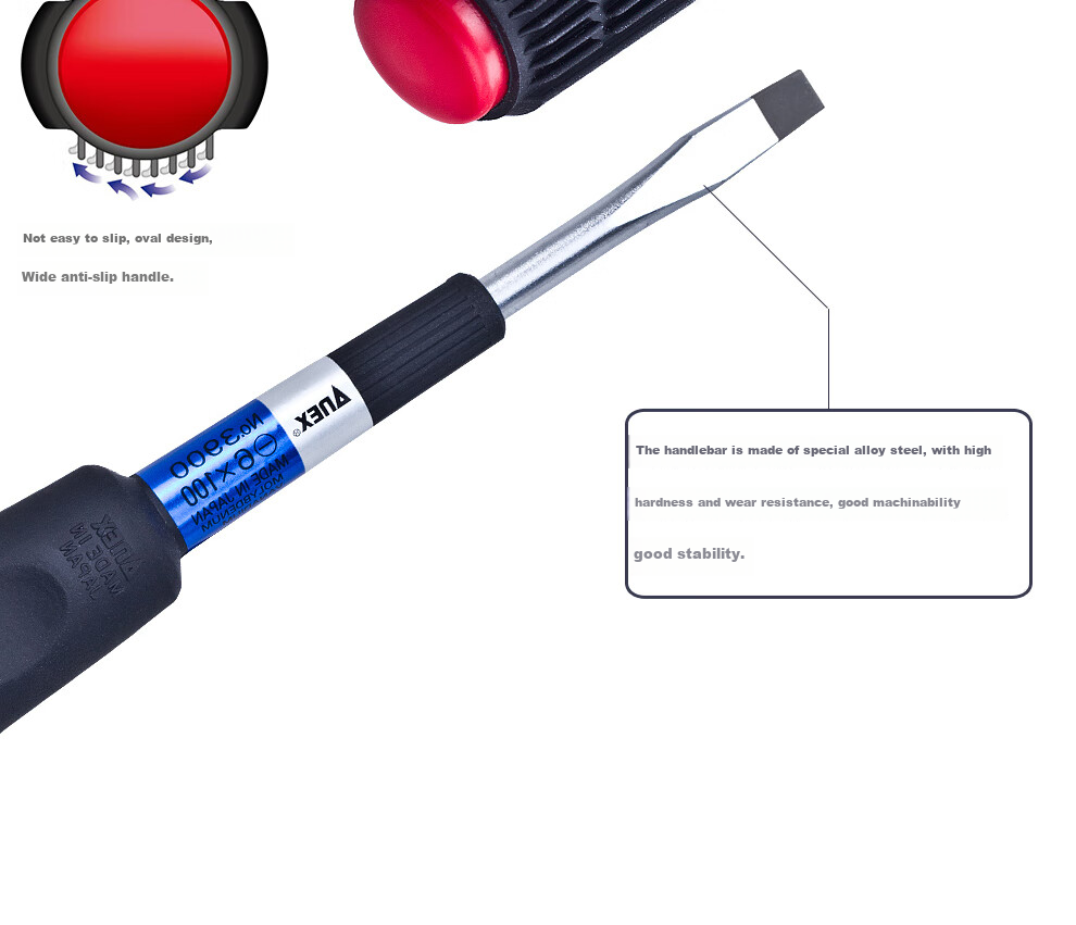 ANEX No.3900 Soft Handle Screwdriver, Flathead Strong Magnetic Screwdriver, Slotted Screwdriver, 6.0X100mm 6
