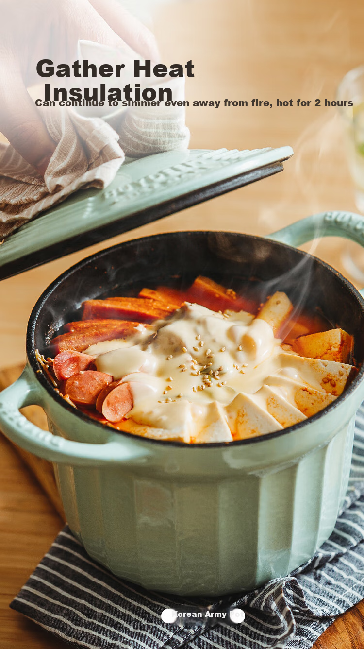 Buydeem Enamel Pot, Braising Small Round Pot, Double-Ear Cast Iron Pot, Stew Pot, 16cm Braising Pot, Light Gree 7