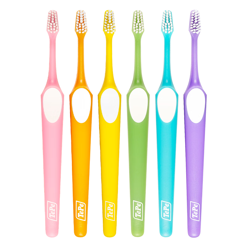 Tepe Swedish Imported Double-Layer Toothbrush with Fine Soft Bristles, Adult Small Brush Head (23mm) - Family Pack (5 Pieces), Random Colors in Bag