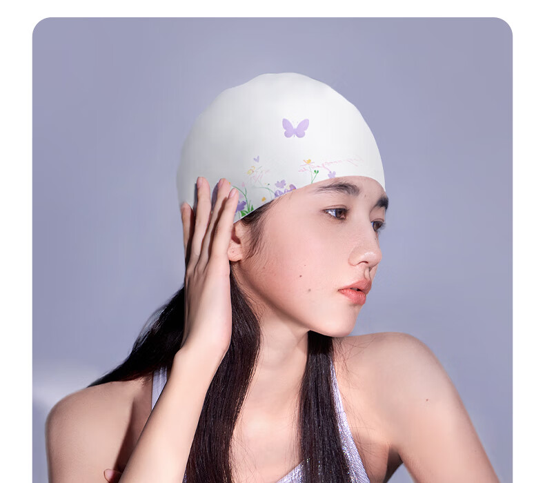Keep Unisex Printed Silicone Waterproof Swim Cap High Elastic Large Adult Hat 055 Butterfly Love White 13