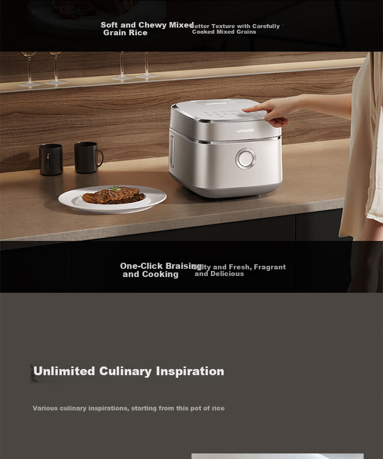 Joyoung Space Series Home Use 2024 Model, 0 Coating 4L Uncoated Rice Cooker, 316L Stainless Steel Inner Pot, Electric Rice Cooker 40N1U 28