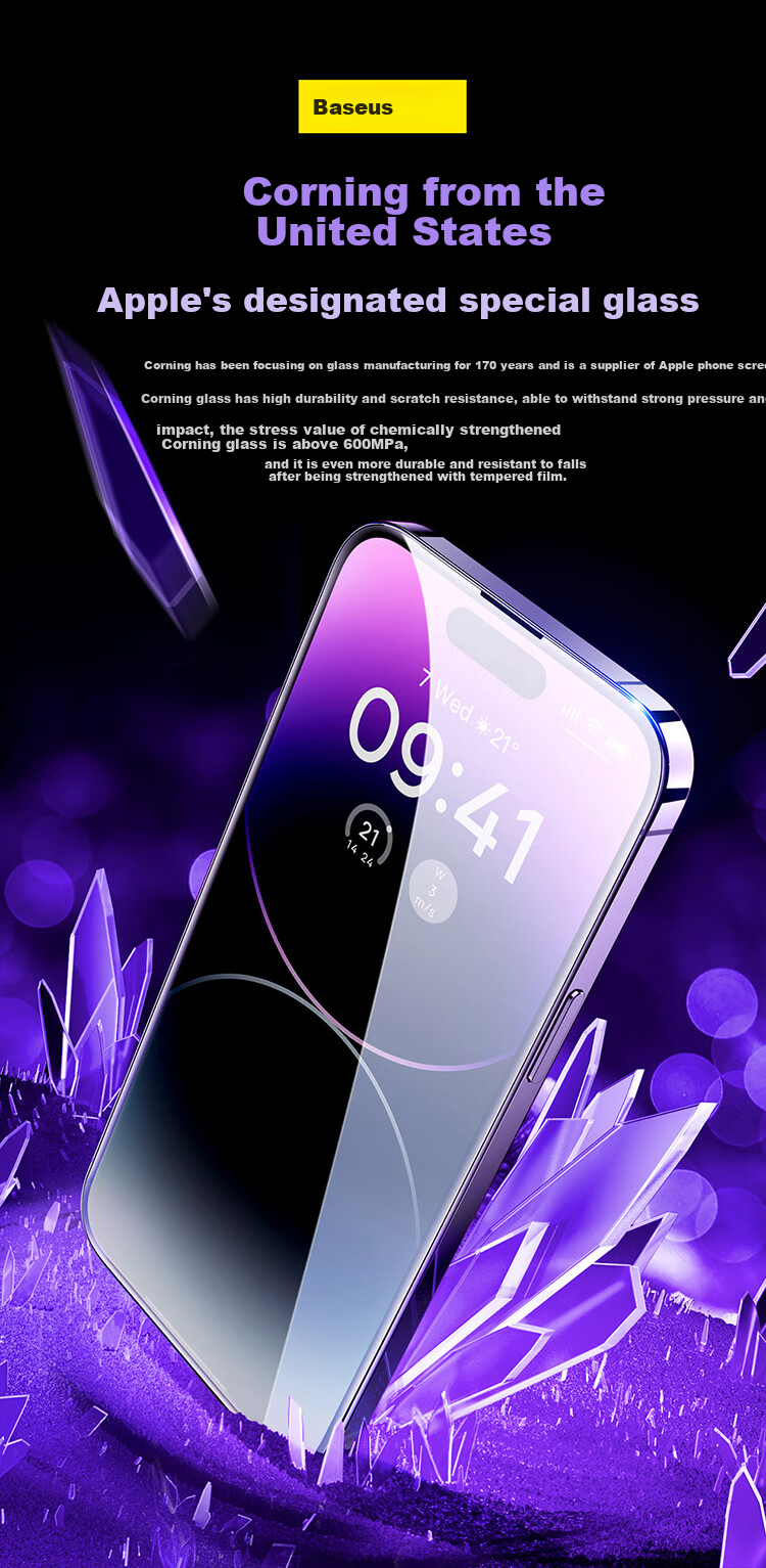 Baseus [Corning Film] Suitable for Apple 14 Plus Tempered Glass Screen Protector, IPhone 13 Pro Max Phone Film, Dustproof, Shockproof, Anti-Fingerprint, HD Film, Dust-Free Chamber Second Generation Reinforced 2