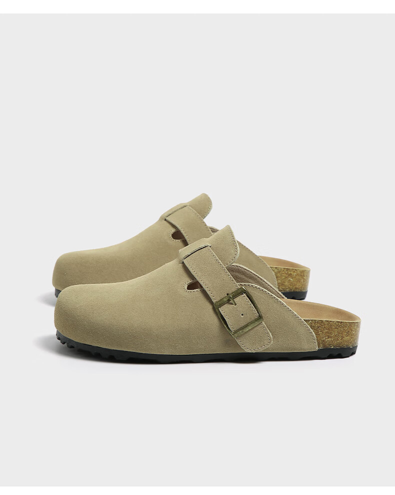 FOREVER21 Women's Leather Slippers Spring Autumn Birkenstock Style Thick Sole Slip-On Half Slippers Khaki Size 36 15