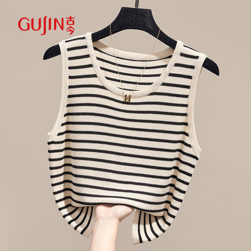 GUJIN Versatile, Slimming Contrasting Striped Knit Camisole for Women, Spring And Autumn Season, Sleeveless Short Top for Outer Wear Or Inner Layering