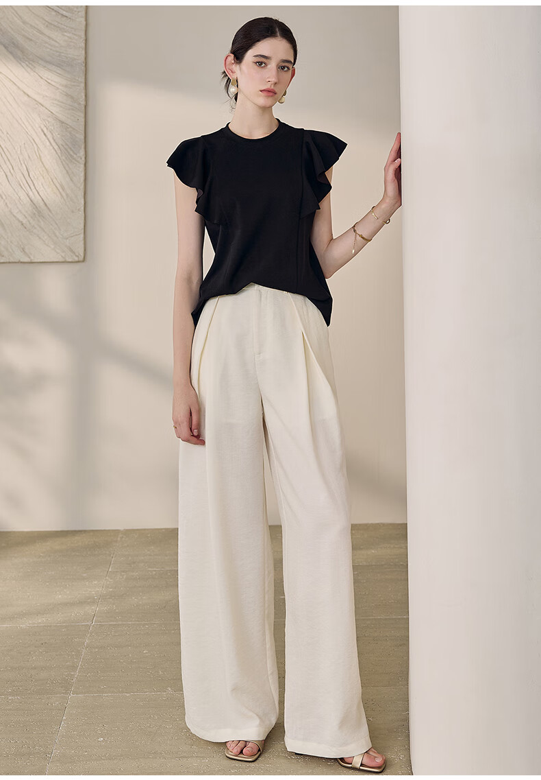 ROEYSHOUSE Women's Summer High-Waist Linen Casual Wide-Leg Pants 12289 Off-White 2XL 16