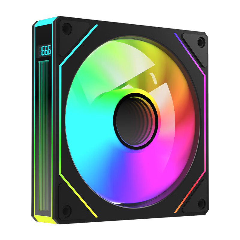 AOC T129RB/93 Anti-Leaf Black 12CM Desktop Case Cooling Fan with Digital Speed Display / ARGB Synchronized Lighting / Chainable / PWM Temperature Control / Multi-Layer Mirror / Hydraulic Silent Operatio