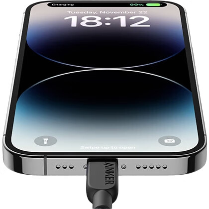 Кабель ANKER ANKE MFi Certified для iPhone 11/12/13/14, Type-C на Lightning, Быстрая зарядка, Плетеный кабель данных, 1.8м, Черный