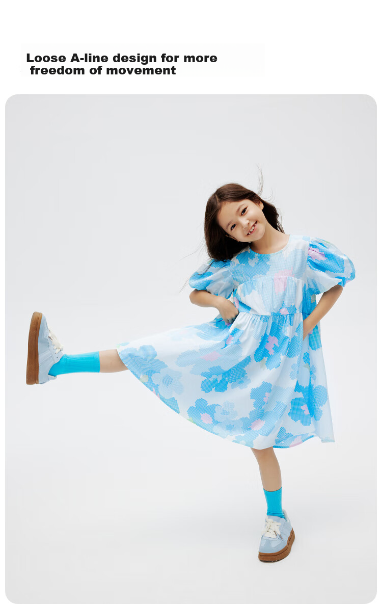 Annil Girls' Short-Sleeve Dress, Summer Cotton Elastic Sweet A-Line Dress with Floral Print 4