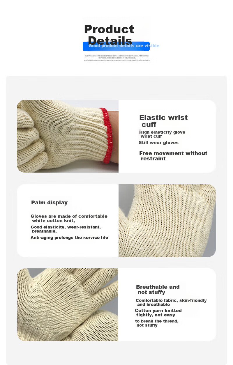 Teweiqiang Thick Cotton Work Gloves, 24 Pairs/pack, Red Edge, Construction Repair, Comfortable Fit, Flexible Hand Shape, Non-Slip, Wear-Resistant, One Size Fits All 2