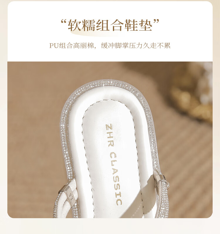 ZHR Zese Women's Open Toe Soft Sole Commuting Sandals Summer Fairy Style Rhinestone Shoes EH169 Silver Size 37 3