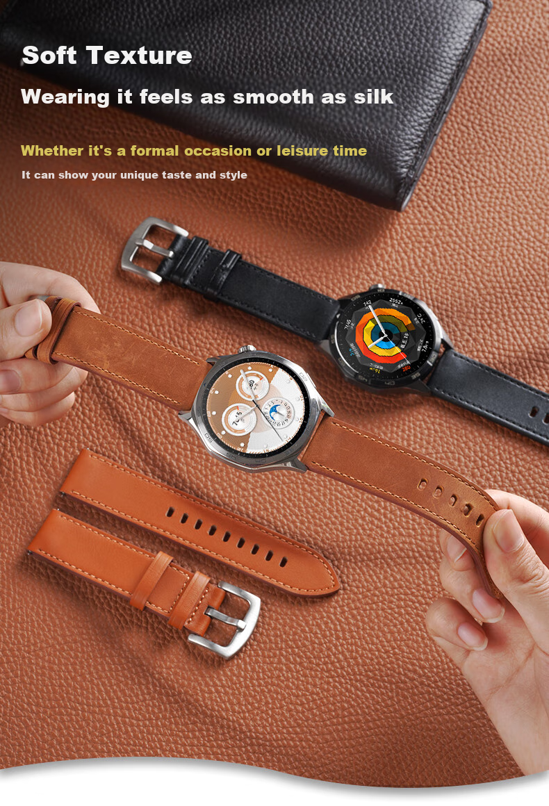 Watchbond Leather Strap Compatible with Huawei Watch GT7 Pro, Upgraded Push-Button Design for GT7/6/5/4, Suitable for Men's Watch5/4/pro Models, Small Calfskin Leather Band 8