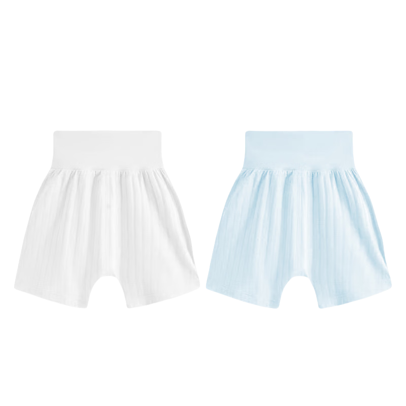 Babyprints Baby Shorts 2-Pack Unisex Baby Summer Cotton PP Pants Thin High-Waist Sleepwear Home Pants White Blue Size 100