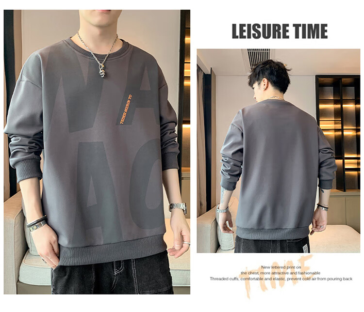 JEEP SPIRIT Sweatshirt for Men, Autumn 2025 New Style, Loose-Fitting Base Layer, Long-Sleeve Sweatshirt for Men 6586, Black, XL 13