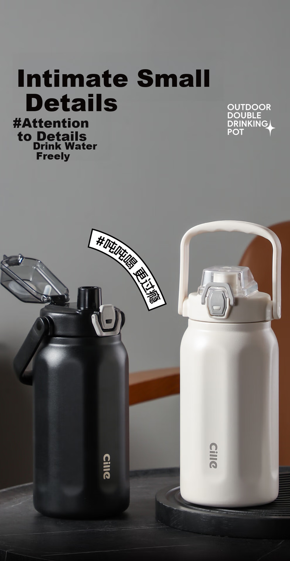 Cille Insulated Mug for Men And Women, 316 Stainless Steel Sports Water Bottle, Large Capacity Water Cup for Outdoor Use, Car-Mounted Portable Straw Cup 11