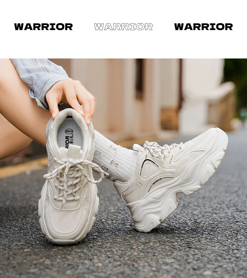 Warrior Official Women's Shoes 2026 Summer New Breathable Thick Sole Height Increasing Dad Sneakers M750c Black Size 39 22