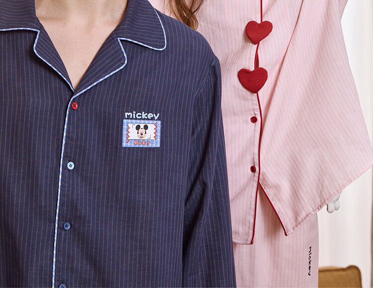 Gukoo Disney Series Striped Collar Cotton Long Sleeve Women's Pajama Set Couple Sleepwear Spring Autumn Ancient Pink S 13