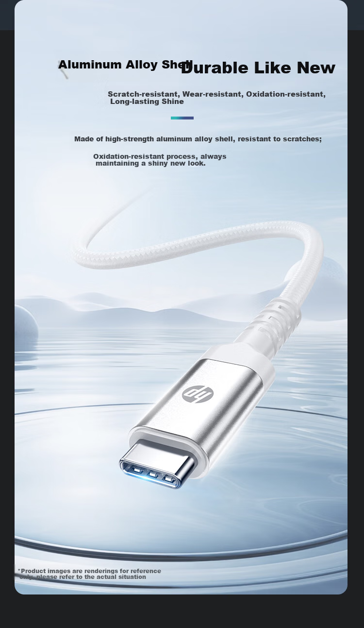 HP Dual-Head Type-C Data Cable, PD100W Fast Charging, Car CarPlay Charging Cable, E-Marker Chip Braided Wire, Suitable for Tablets And Smartphones, 2 Meters 4