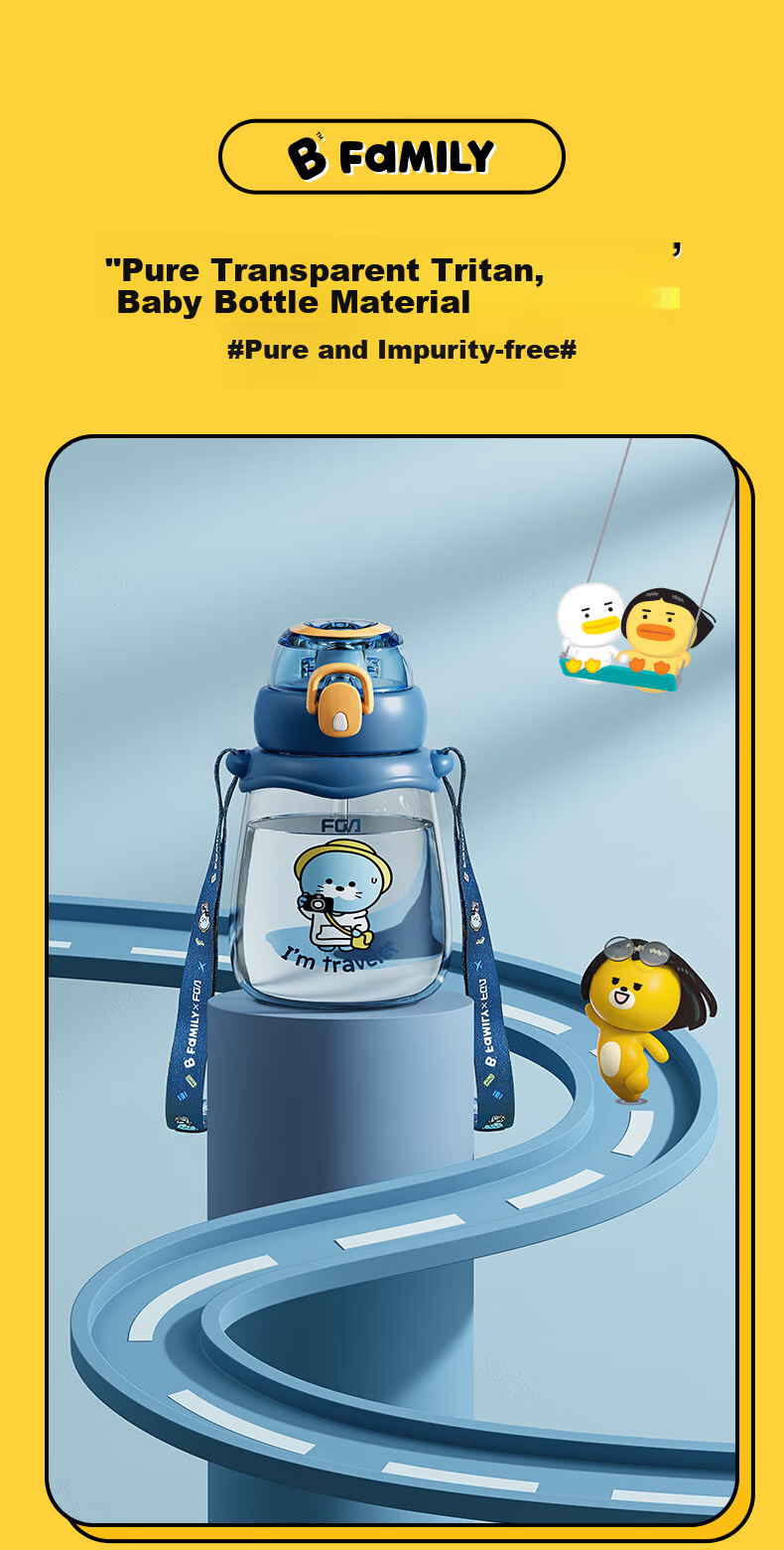 FGA Fuguang Children's Summer Water Bottle with Pop-Up Lid, Straw Cup, Tritan Shatterproof, Portable Handle Strap Water Bottle for Elementary School Students 3