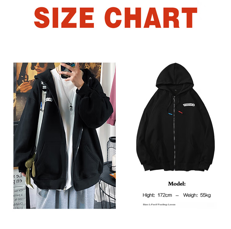 Foss Phil Men's Jacket, Spring And Autumn Large Size Cardigan Sweatshirt, Hooded Sports Top, Loose-Fitting Jacket JK2080 Black L 1