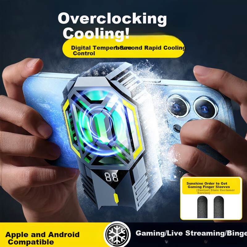 KOVL (KOVOL) Phone Cooling Pad, Digital Display Semiconductor Cooling, Live Streaming Cooling Back Clip Style, Suitable for Apple And Android, Ceramic Black, DY88 RGB