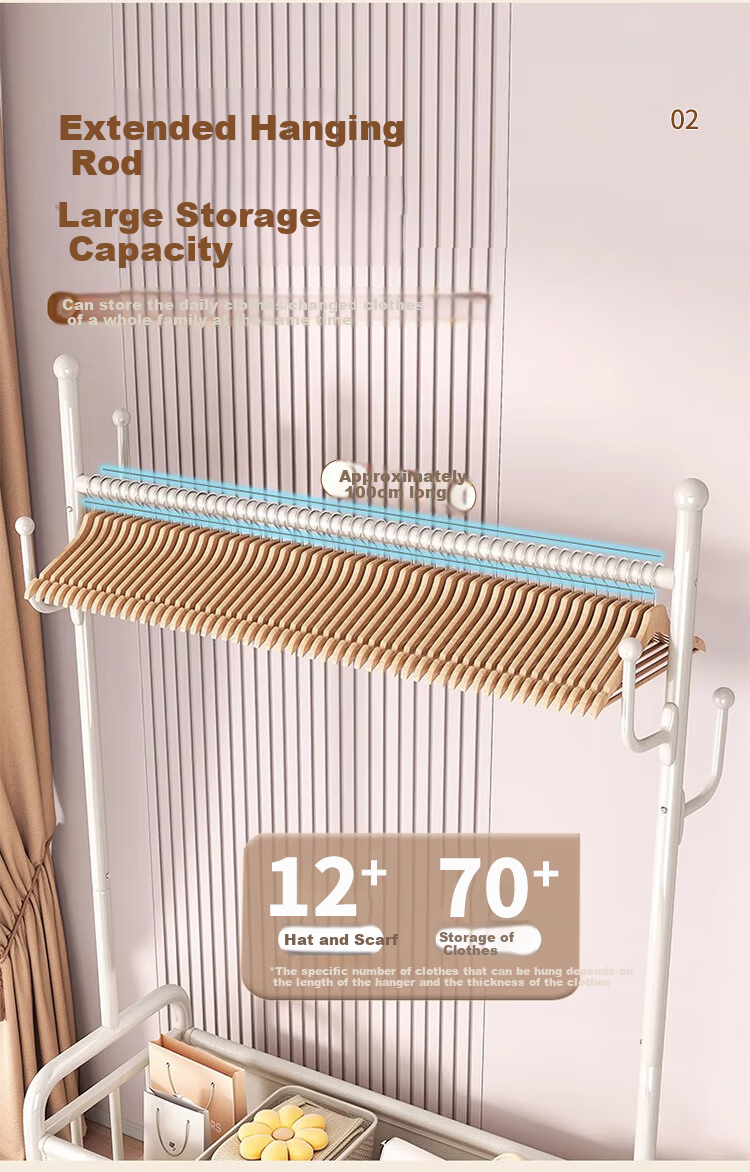 Jingcai Coat Rack, Floor-Standing Clothes Hanger, Movable Bedroom Clothes Stand, Drying And Storage Rack, J01 Beige, 60cm 4
