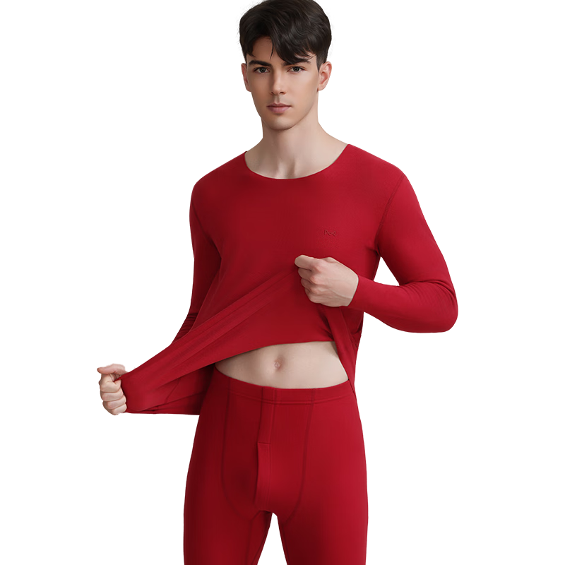 MiiOW [Goose Down, Cashmere, Silk] Men's Thermal Underwear Set, Fleece-Lined, Thickened, German Velvet Heat Retention Autumn Shirt and Pants