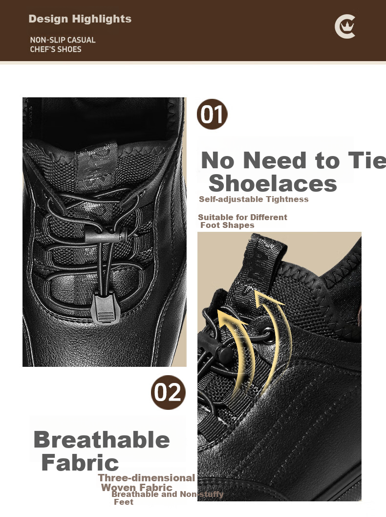 Chuwang Chef Shoes for Men, Non-Slip And Oil-Resistant Kitchen Work Shoes, Water-Repellent Casual Soft-Soled Leather Shoes with Laces C5003 Size 38 3