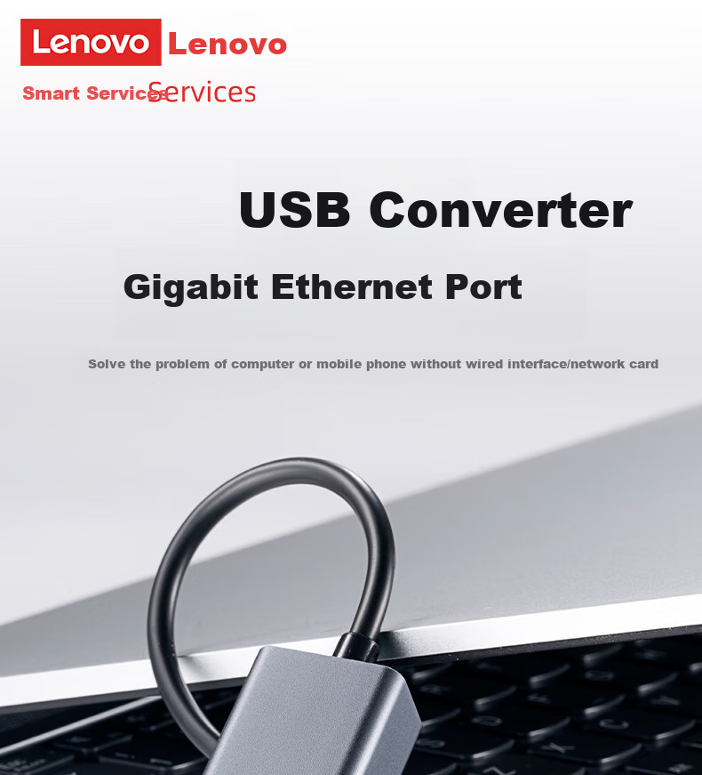Lenovo Type-C to RJ45 Ethernet Adapter, Gigabit Network Cable Expansion Dock Converter, Compatible with Apple, Xiaomi, Huawei Laptops, Expansion Dock BY01-RC Gigabit 1