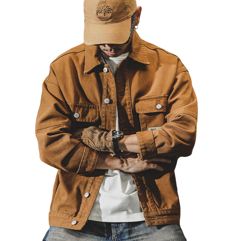 JEEP Men's Jacket Autumn Winter Casual Workwear Loose Fit Cotton Shirt Yellow 2XL