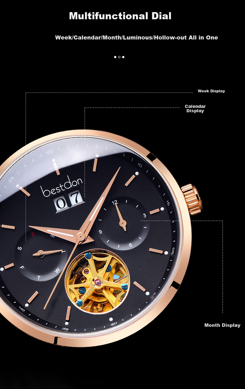Bestdon Men's Watch, Skeleton Mechanical Watch, Multifunctional Waterproof Wristwatch, Gift Box for Men, Gift for Boys And Friends 10