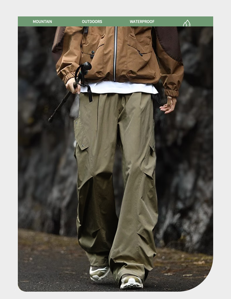 Dingfengbaoluo American-Style Outdoor Paratrooper Cargo Pants for Men, Loose-Fitting Casual Wrinkle Design Long Trousers for Summer, XP01 Beige 2XL 2