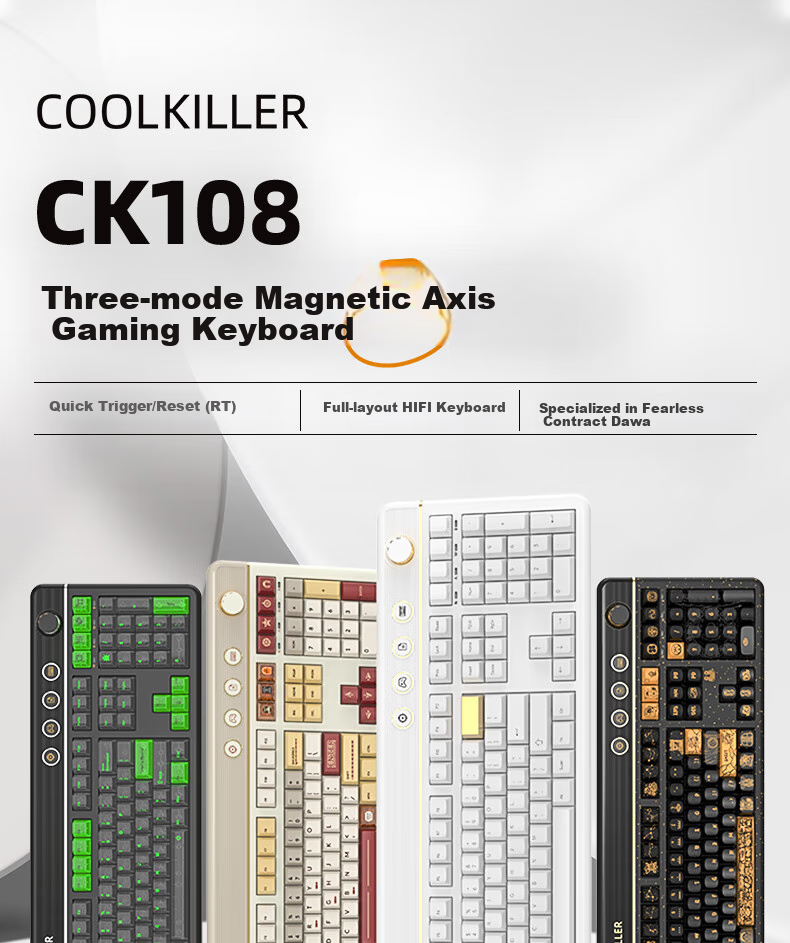 CoolKiller CK108 Mechanical Keyboard, Wireless Bluetooth Tri-Mode Gaming E-Sports Customizable RGB Retro Magnetic Switch Clicky Switch for Home Use 2