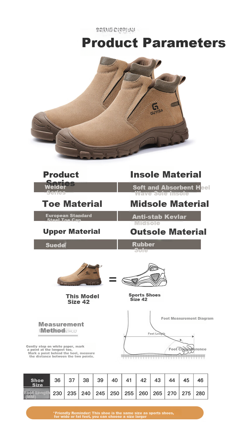 GUYISA Welding Safety Shoes for Men with Steel Toe Cap, Anti-Smashing, Puncture-Resistant, Scald-Proof, Lightweight, Wear-Resistant Work Boots 3005 Size 41 8