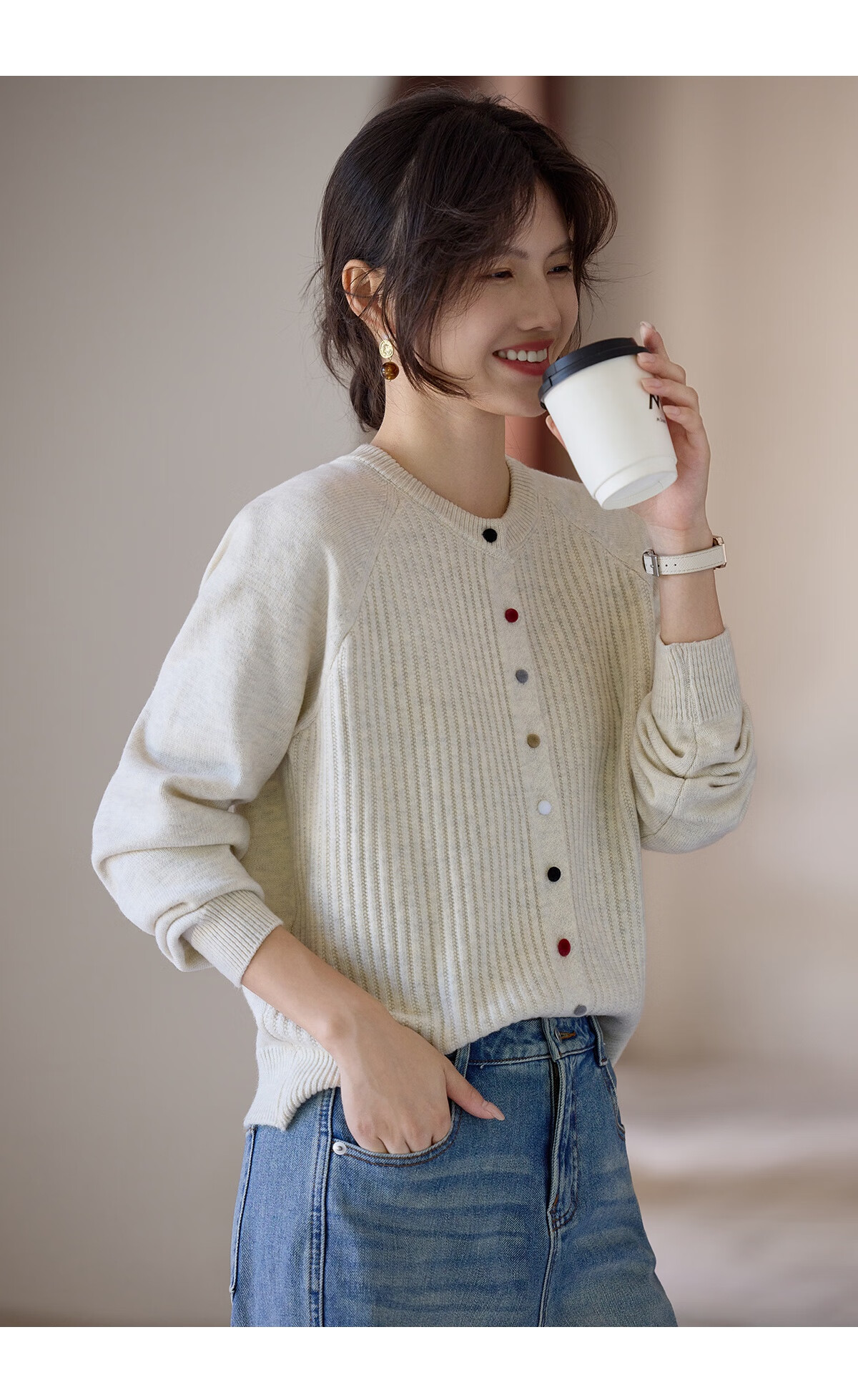 She Enjoy Knitted Cardigan Women Raglan Sleeve Sweater Jacket Red Versatile Knit Top Outerwear T53Z127 17