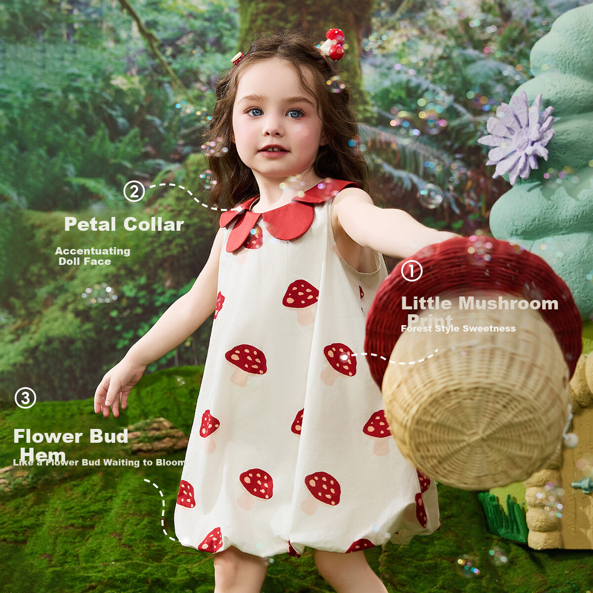 ASK JUNIOR Children's Summer Dress, Toddler Petal Collar Vacation Dress, Girls' Flower Bud Princess Dress 5