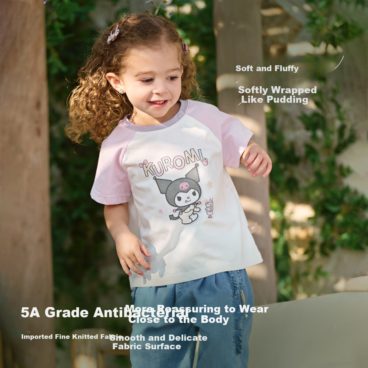 DAVE & BELLA Kuromi Clothes Summer Girls Short-Sleeve T-Shirt Children's Cotton Antibacterial Top Baby Girl Clothing
