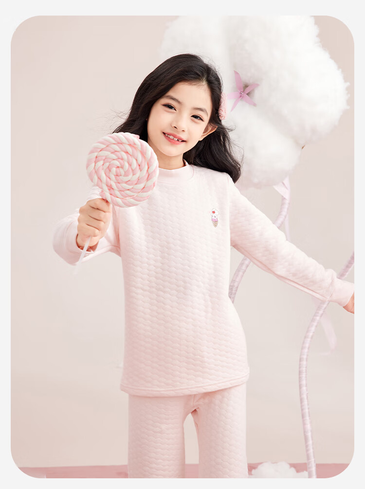 DEESHA 280G Three-Layer Quilted Thermal Insulated Girls' Thickened Half-High Collar Autumn Thermal Underwear Set 2