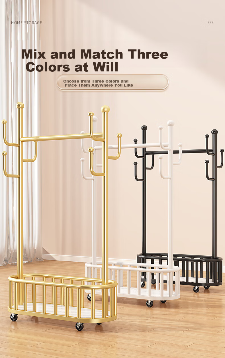 YOUQIN Floor-Standing Coat Rack, Bedroom Clothes Hanger, Home Indoor Drying Rack, Storage Shelf, Movable Clothing Organizer Stand 11