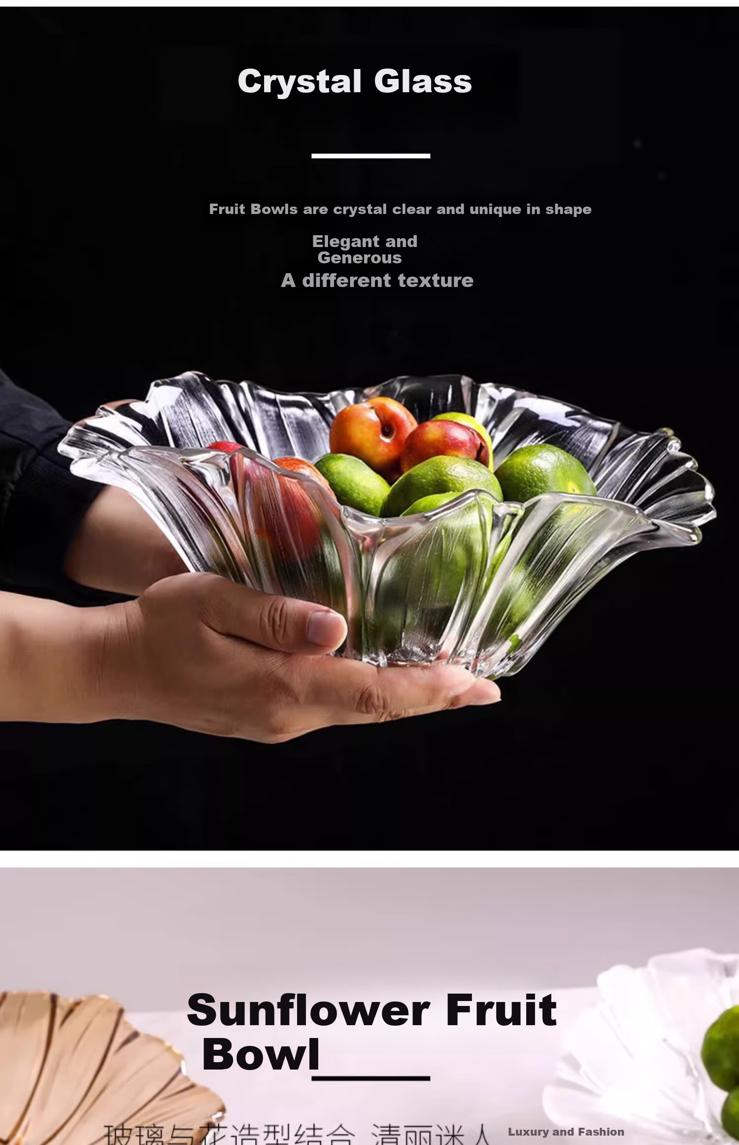 CRISTALGLASS Luxury Crystal Glass Fruit Plate for Home Living Room, Coffee Table, New Year Snack Display, Dried Fruit Dish, Fruit Bowl 4