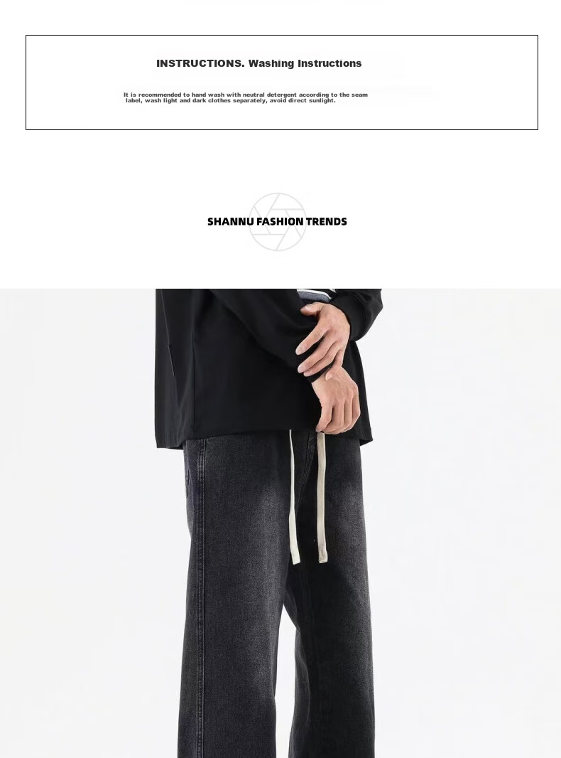 SHANNU Men's Jeans, Spring And Autumn Style, Black American-Style Loose Casual Straight-Leg Trousers, Faded Black, XL 6