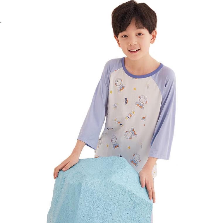 Hodo Children's Pajamas, Summer Thin Style, Boys' Three-Quarter Sleeve Home Wear Set, Youkesi Air Conditioning Clothes J3309 Gray Blue 160