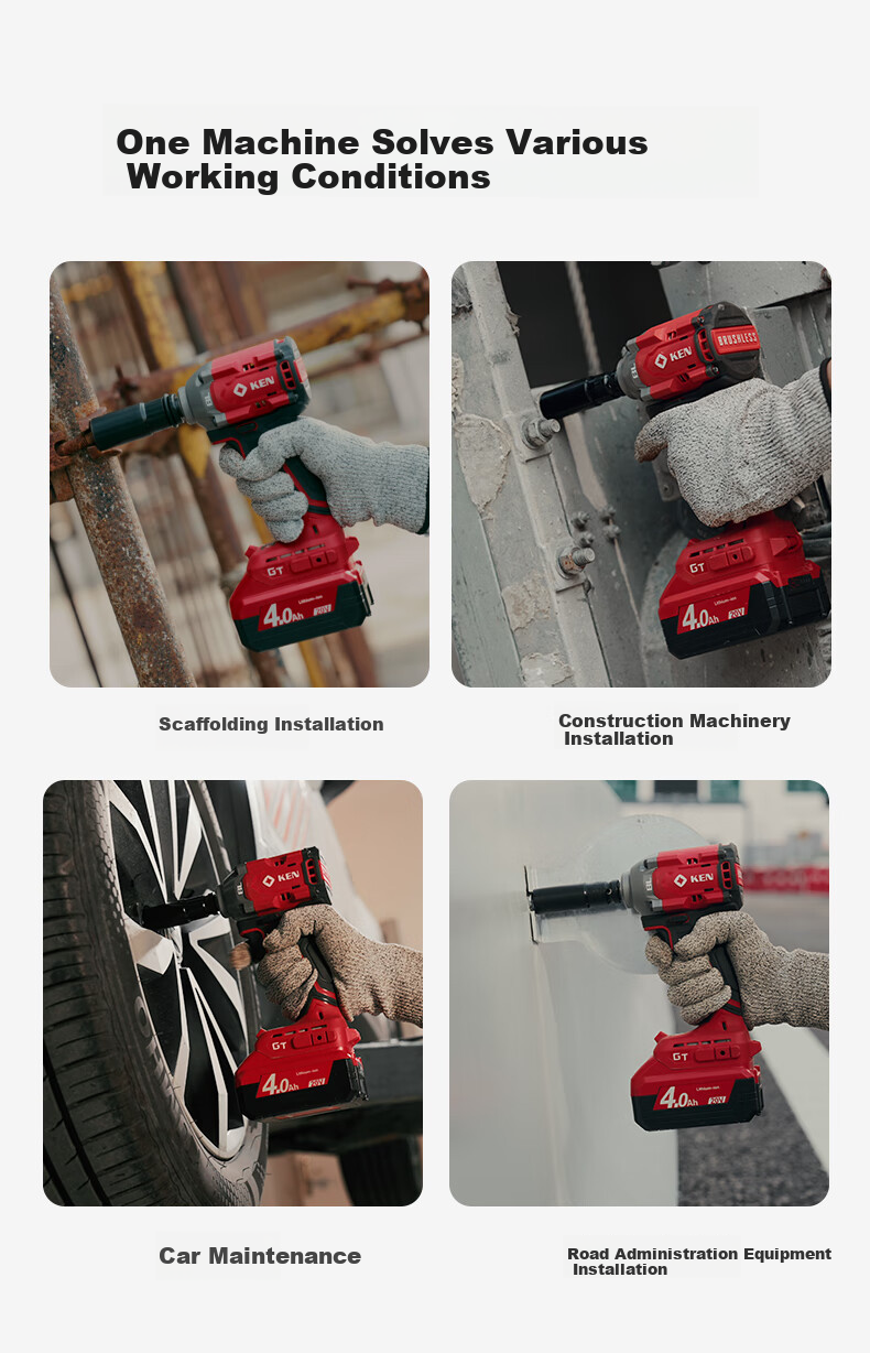 KEN Lithium-Ion Impact Wrench, 20V Brushless, 500 Torque, for Scaffolding Workers And Auto Mechanics, Electric Air Gun, 7520 Two Batteries One Charger 11