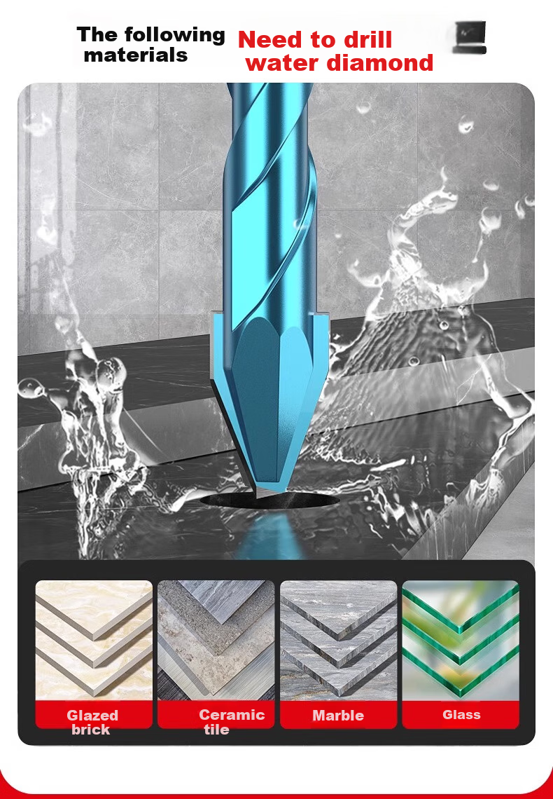 HUHAO Ultra-Hard Ceramic Angled Eccentric Drill Bit, Alloy Triangular Drill Adapter, All-Ceramic Tile Drilling Special Drill Bit, 6mm 6