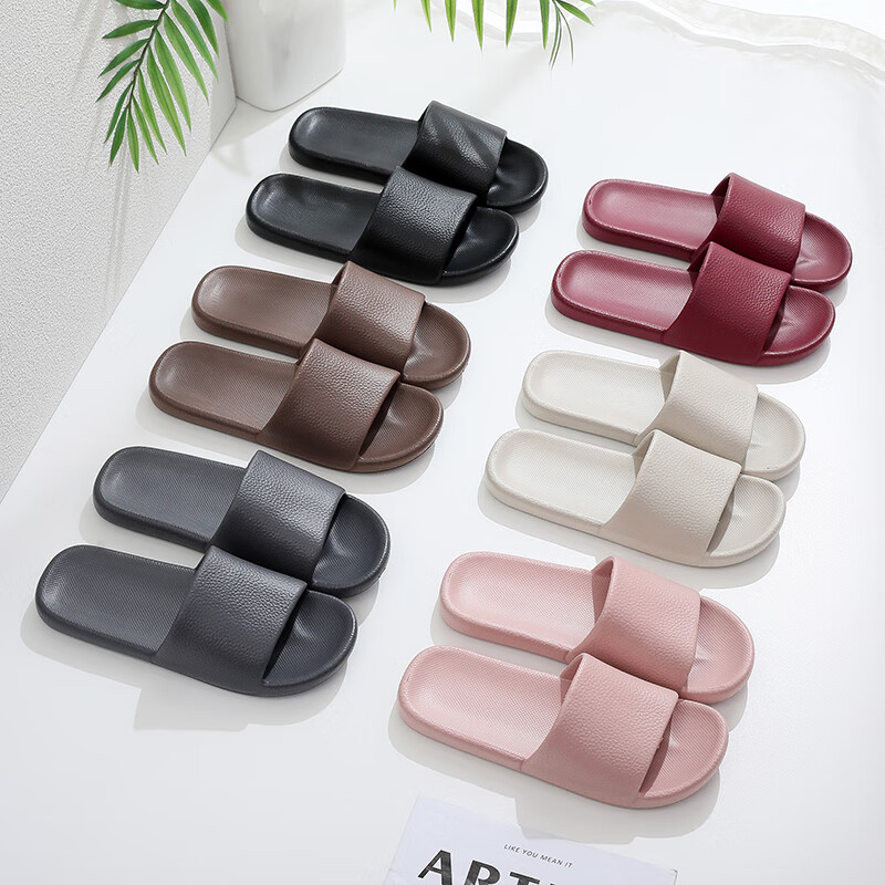XGGC Luxury Leather Texture Slippers for Men And Women, Summer Home Couple Indoor Shower Non-Slip Sandals, Black, Size 42-43